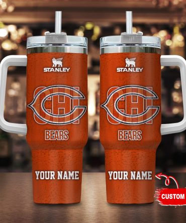 Chicago Bears Nfl 3D Logo Custom Stanley Quencher 40Oz Stainless Steel Tumbler With Handle