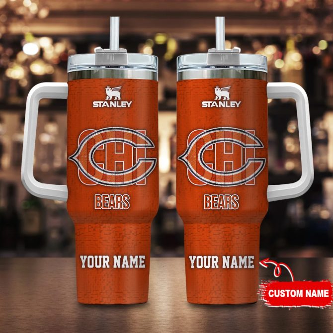 Chicago Bears Nfl 3D Logo Custom Stanley Quencher 40Oz Stainless Steel Tumbler With Handle