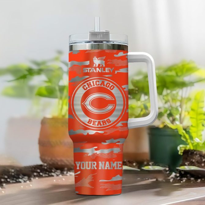 Chicago Bears Nfl Camo Pattern Custom Stanley Quencher 40Oz Stainless Steel Tumbler With Handle - Image 2