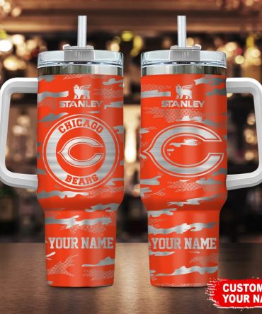 Chicago Bears Nfl Camo Pattern Custom Stanley Quencher 40Oz Stainless Steel Tumbler With Handle
