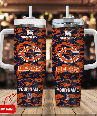 Chicago Bears Nfl Camouflage Custom Stanley Quencher 40Oz Stainless Steel Tumbler With Handle