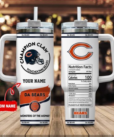 Chicago Bears Nfl Champion Claw Custom Stanley Quencher 40Oz Stainless Steel Tumbler With Handle