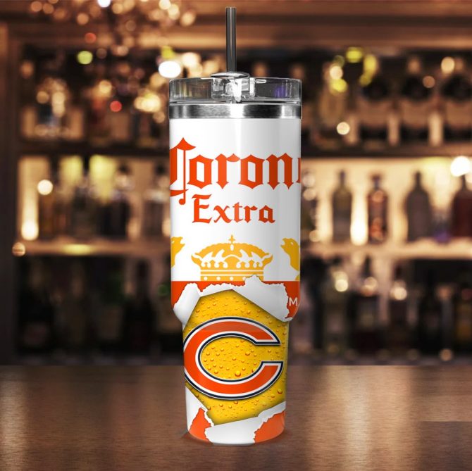 Chicago Bears Nfl Corona Extra Custom Stanley Quencher 40Oz Stainless Steel Tumbler With Handle - Image 2