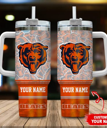 Chicago Bears Nfl Custom Stanley Quencher 40Oz Stainless Steel Tumbler With Handle