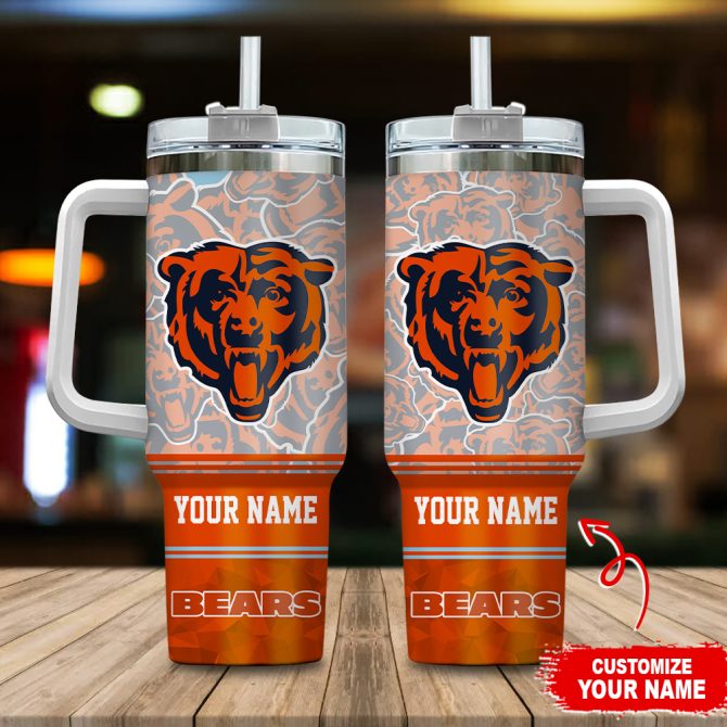 Chicago Bears Nfl Custom Stanley Quencher 40Oz Stainless Steel Tumbler With Handle