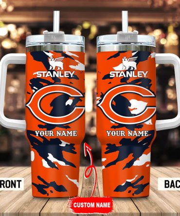 Chicago Bears Nfl Custom Stanley Quencher 40Oz Stainless Steel Tumbler With Handle