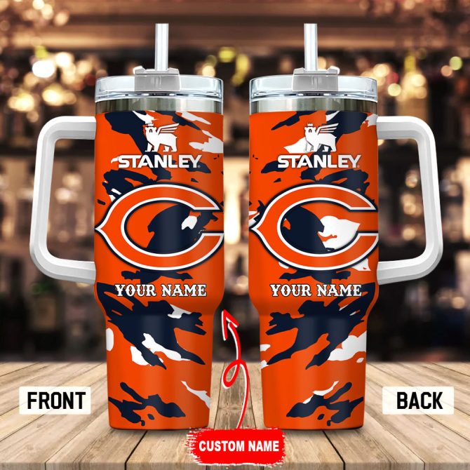 Chicago Bears Nfl Custom Stanley Quencher 40Oz Stainless Steel Tumbler With Handle