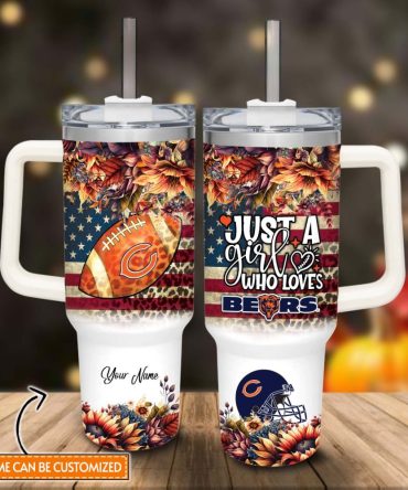 Chicago Bears Nfl Custom Stanley Quencher 40Oz Stainless Steel Tumbler With Handle