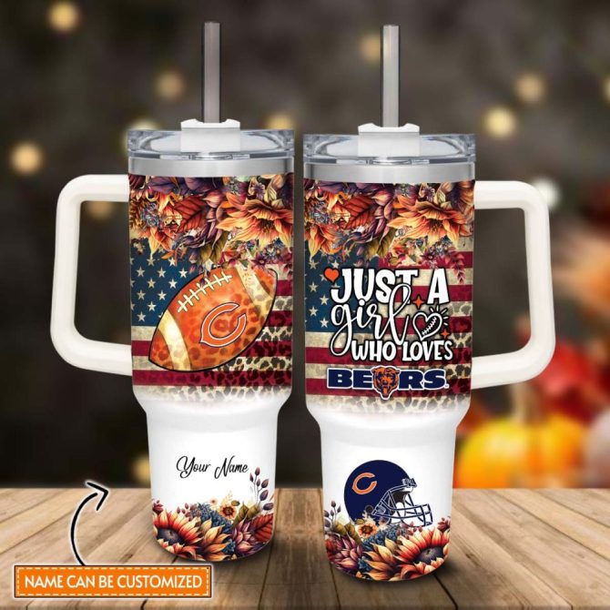 Chicago Bears Nfl Custom Stanley Quencher 40Oz Stainless Steel Tumbler With Handle