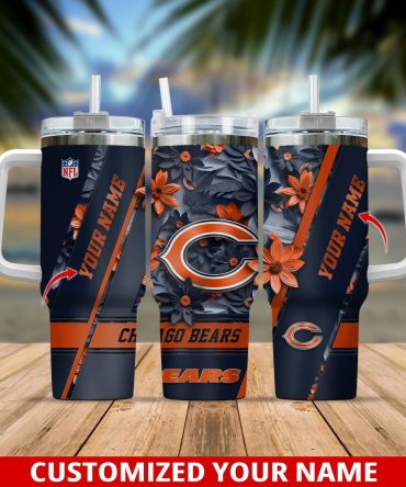 Chicago Bears Nfl Custom Stanley Quencher 40Oz Stainless Steel Tumbler With Handle