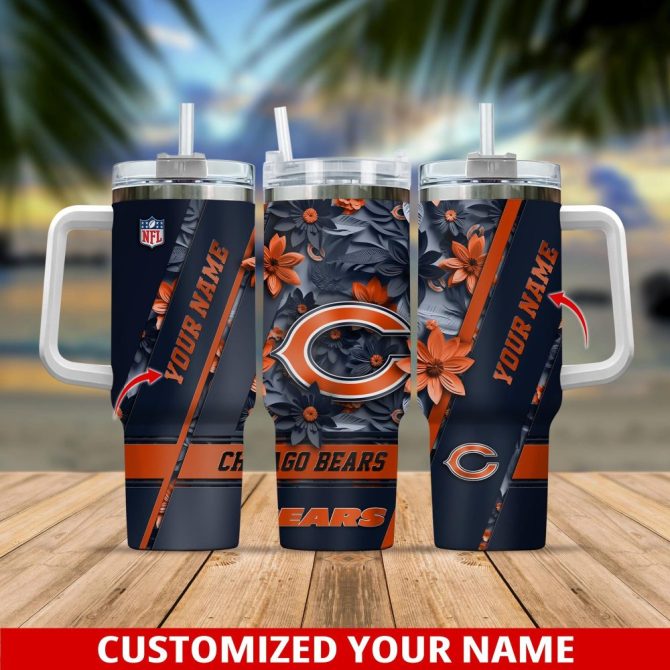 Chicago Bears Nfl Custom Stanley Quencher 40Oz Stainless Steel Tumbler With Handle