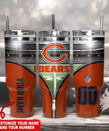 Chicago Bears Nfl Custom Stanley Quencher 40Oz Stainless Steel Tumbler With Handle