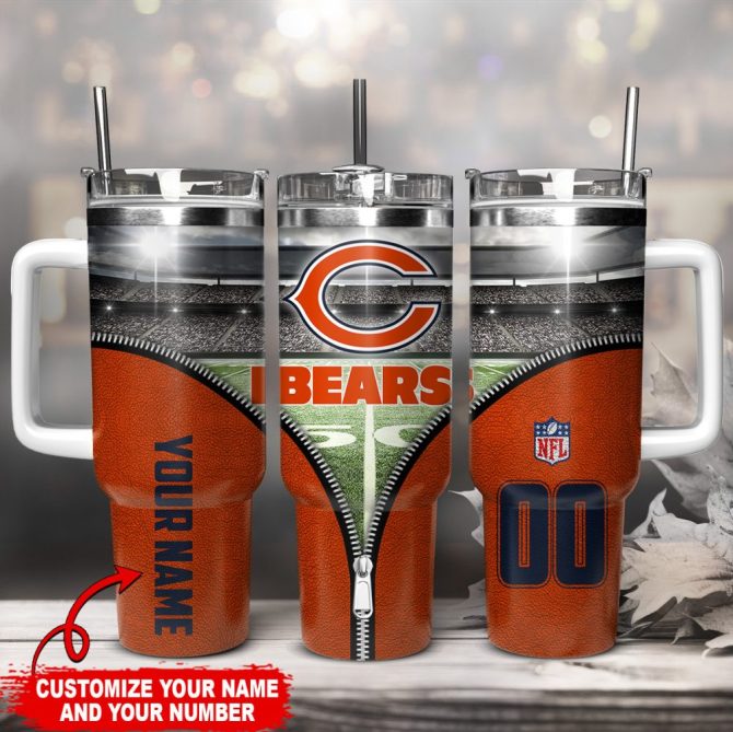 Chicago Bears Nfl Custom Stanley Quencher 40Oz Stainless Steel Tumbler With Handle