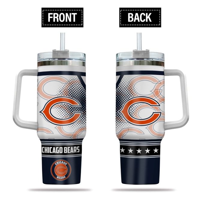 Chicago Bears Nfl Custom Stanley Quencher 40Oz Stainless Steel Tumbler With Handle
