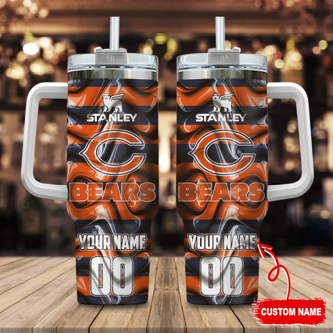 Chicago Bears Nfl Custom Stanley Quencher 40Oz Stainless Steel Tumbler With Handle