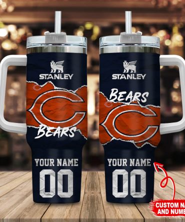 Chicago Bears Nfl Custom Stanley Quencher 40Oz Stainless Steel Tumbler With Handle