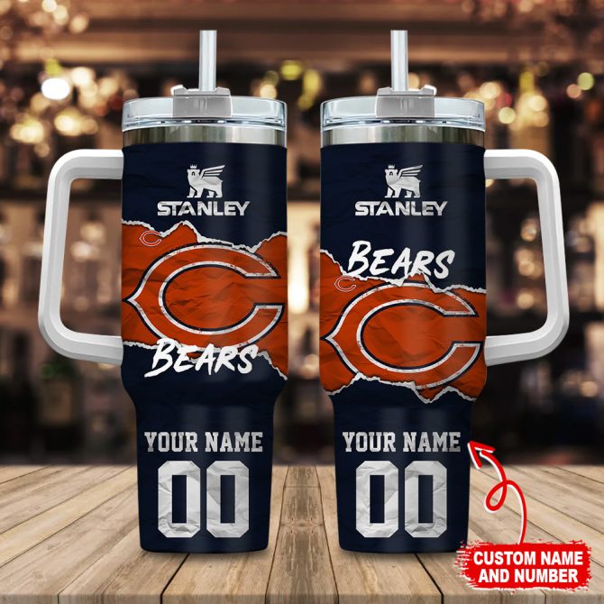 Chicago Bears Nfl Custom Stanley Quencher 40Oz Stainless Steel Tumbler With Handle