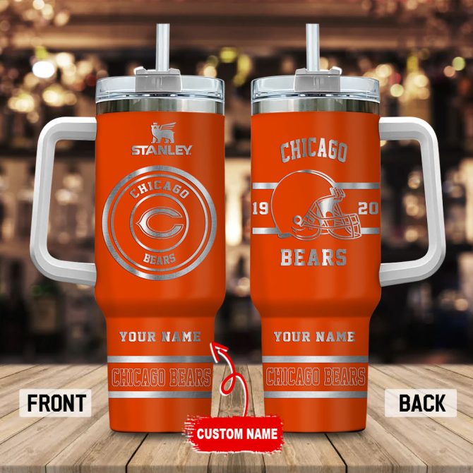 Chicago Bears Nfl Custom Stanley Quencher 40Oz Stainless Steel Tumbler With Handle