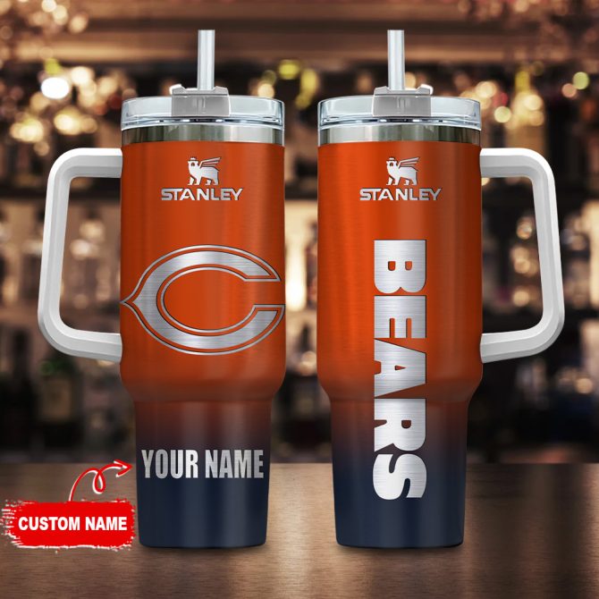 Chicago Bears Nfl Custom Stanley Quencher 40Oz Stainless Steel Tumbler With Handle