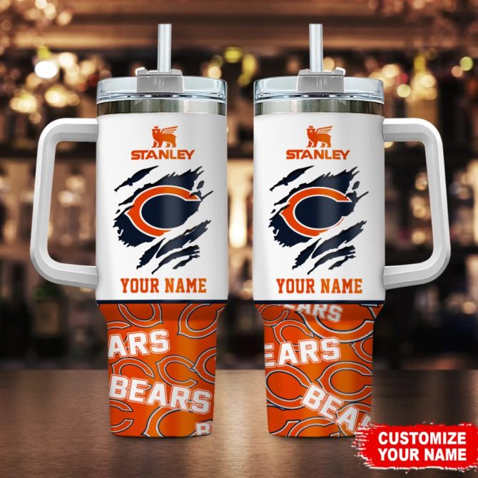 Chicago Bears Nfl Custom Stanley Quencher 40Oz Stainless Steel Tumbler With Handle