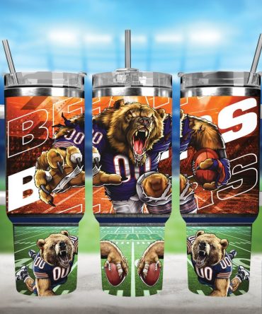 Chicago Bears Nfl Mascot Custom Stanley Quencher 40Oz Stainless Steel Tumbler With Handle