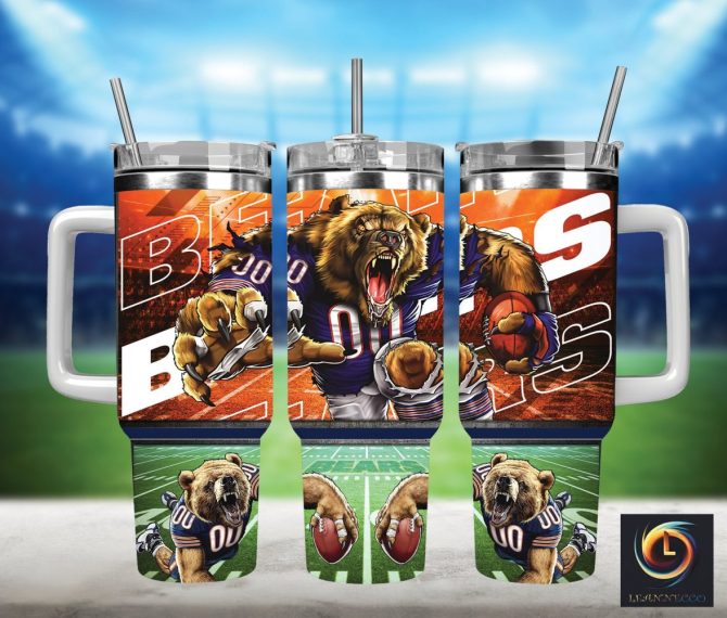 Chicago Bears Nfl Mascot Custom Stanley Quencher 40Oz Stainless Steel Tumbler With Handle