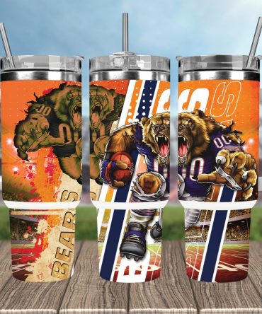 Chicago Bears Nfl Mascot Custom Stanley Quencher 40Oz Stainless Steel Tumbler With Handle