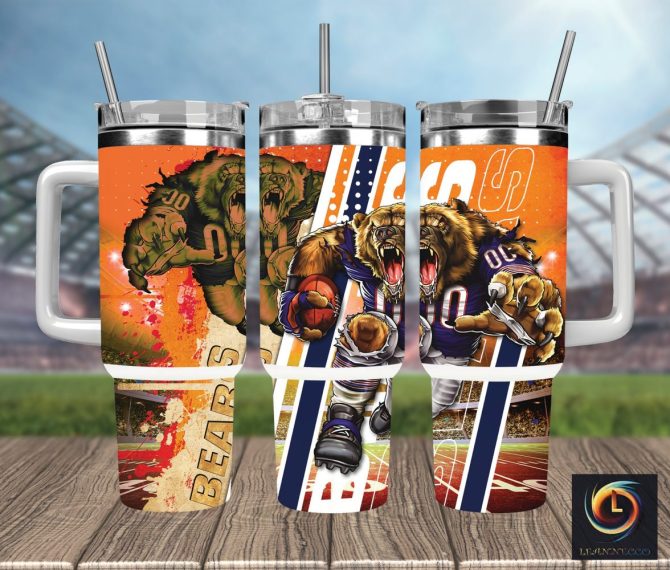 Chicago Bears Nfl Mascot Custom Stanley Quencher 40Oz Stainless Steel Tumbler With Handle