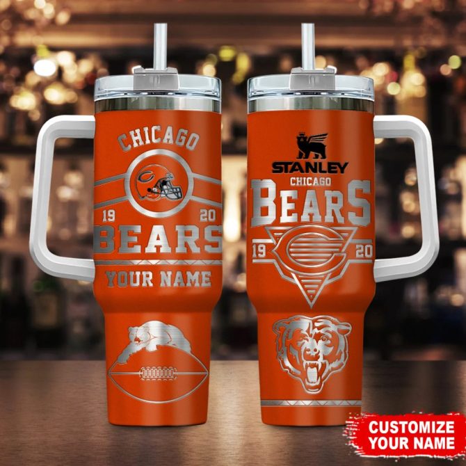 Chicago Bears Nfl Custom Stanley Quencher 40Oz Stainless Steel Tumbler With Handle