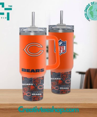 Chicago Bears Nfl Custom Stanley Quencher 40Oz Stainless Steel Tumbler With Handle