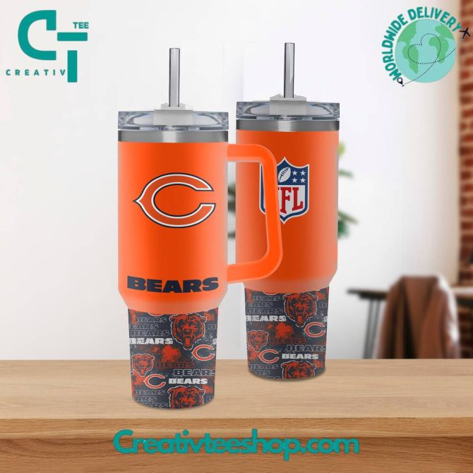 Chicago Bears Nfl Custom Stanley Quencher 40Oz Stainless Steel Tumbler With Handle