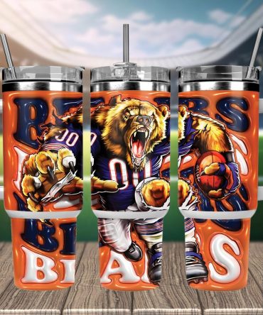 Chicago Bears Nfl Mascot Custom Stanley Quencher 40Oz Stainless Steel Tumbler With Handle