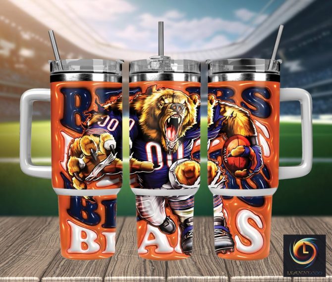 Chicago Bears Nfl Mascot Custom Stanley Quencher 40Oz Stainless Steel Tumbler With Handle