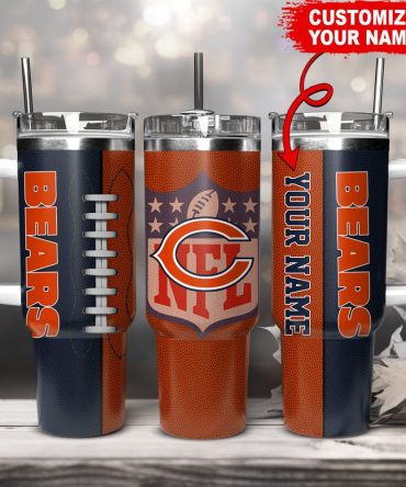 Chicago Bears Nfl Custom Stanley Quencher 40Oz Stainless Steel Tumbler With Handle