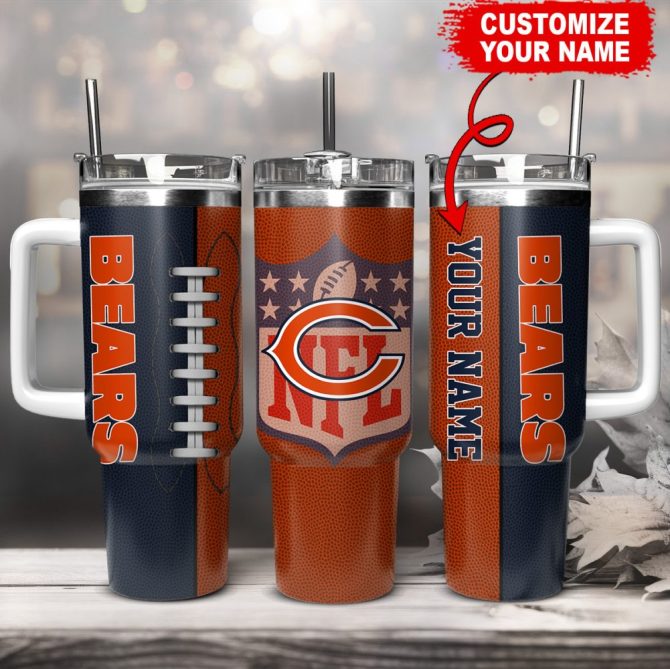Chicago Bears Nfl Custom Stanley Quencher 40Oz Stainless Steel Tumbler With Handle