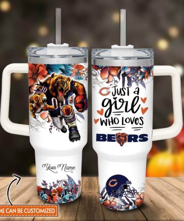 Chicago Bears Nfl Custom Stanley Quencher 40Oz Stainless Steel Tumbler With Handle