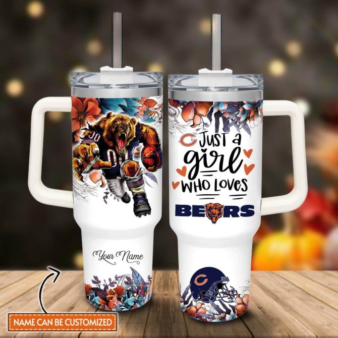 Chicago Bears Nfl Custom Stanley Quencher 40Oz Stainless Steel Tumbler With Handle