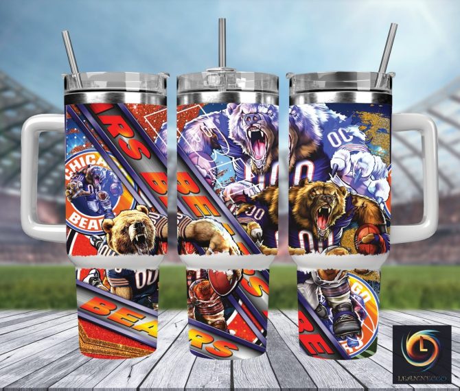 Chicago Bears Nfl Mascot Custom Stanley Quencher 40Oz Stainless Steel Tumbler With Handle