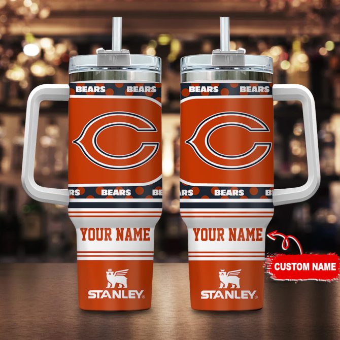 Chicago Bears Nfl Custom Stanley Quencher 40Oz Stainless Steel Tumbler With Handle