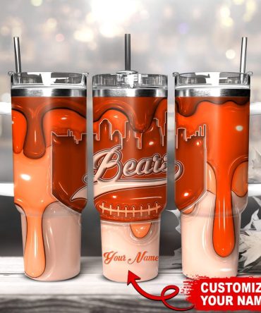 Chicago Bears Nfl Custom Stanley Quencher 40Oz Stainless Steel Tumbler With Handle