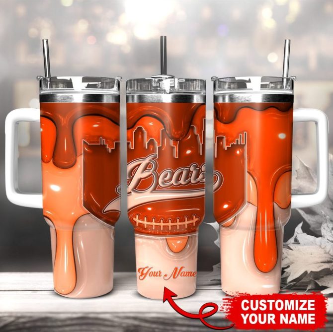 Chicago Bears Nfl Custom Stanley Quencher 40Oz Stainless Steel Tumbler With Handle