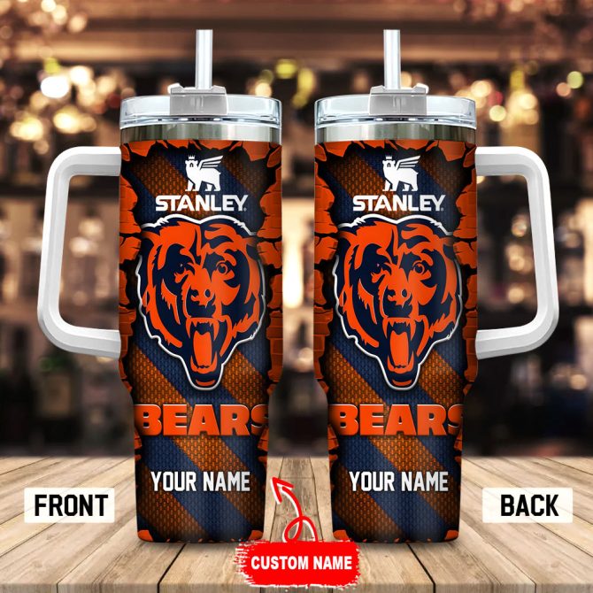 Chicago Bears Nfl Custom Stanley Quencher 40Oz Stainless Steel Tumbler With Handle
