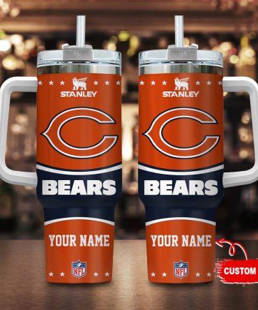 Chicago Bears Nfl Custom Stanley Quencher 40Oz Stainless Steel Tumbler With Handle