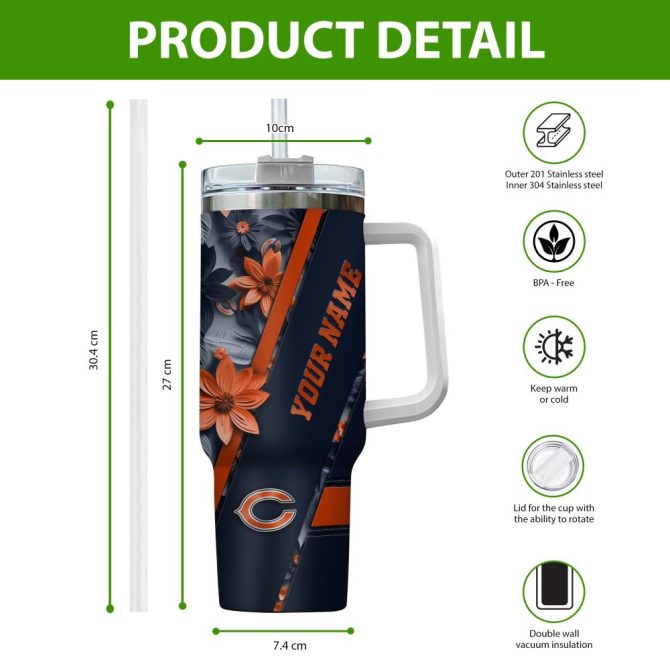 Chicago Bears Nfl Custom Stanley Quencher 40Oz Stainless Steel Tumbler With Handle - Image 2