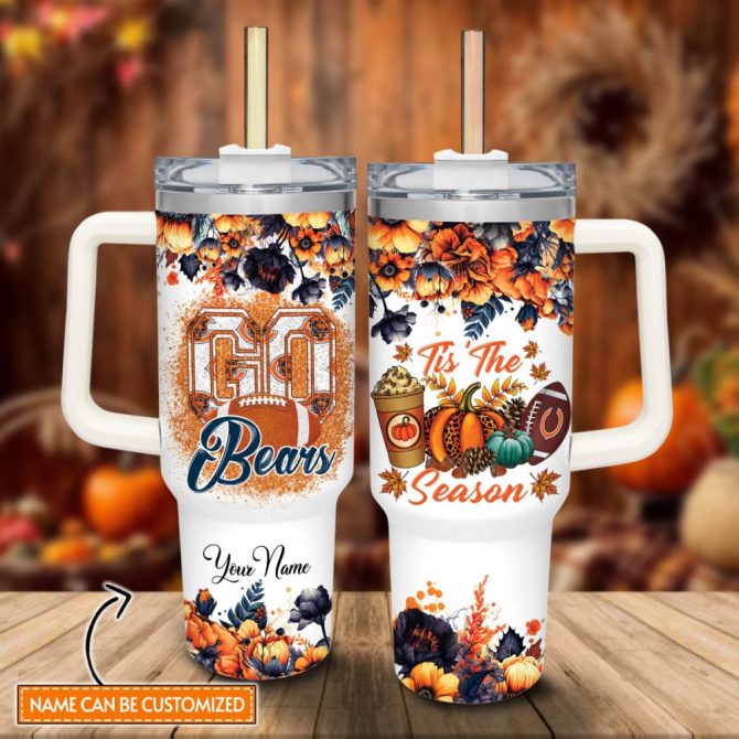 Chicago Bears Nfl Custom Stanley Quencher 40Oz Stainless Steel Tumbler With Handle