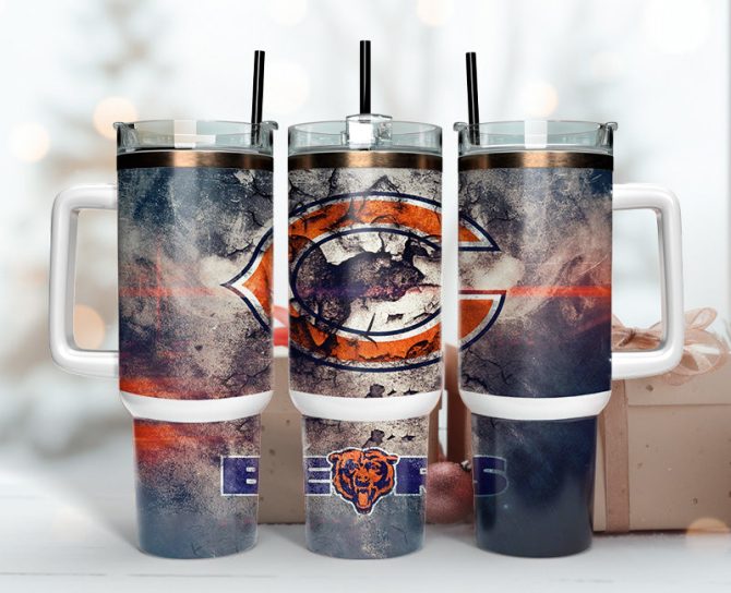 Chicago Bears Nfl Custom Stanley Quencher 40Oz Stainless Steel Tumbler With Handle