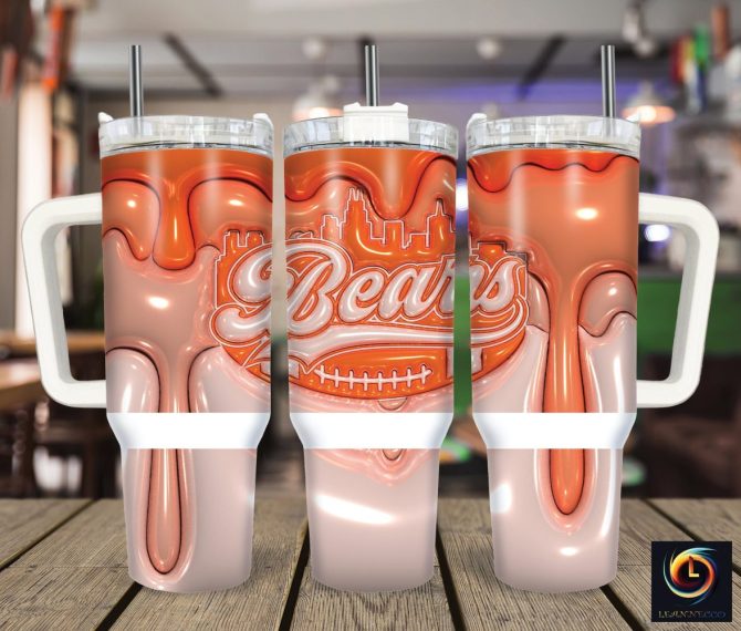 Chicago Bears Nfl Custom Stanley Quencher 40Oz Stainless Steel Tumbler With Handle