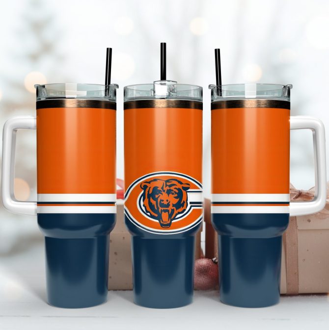 Chicago Bears Nfl Custom Stanley Quencher 40Oz Stainless Steel Tumbler With Handle