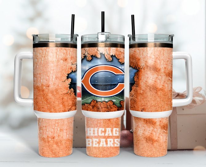 Chicago Bears Nfl Custom Stanley Quencher 40Oz Stainless Steel Tumbler With Handle
