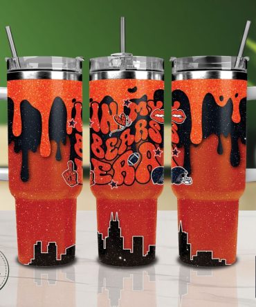 Chicago Bears Nfl Glitter Custom Stanley Quencher 40Oz Stainless Steel Tumbler With Handle